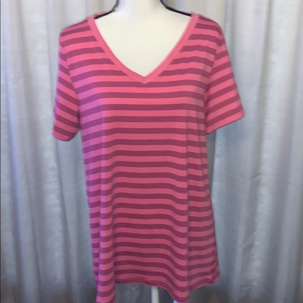 Large LuLaRoe Pink Striped Christy Tee